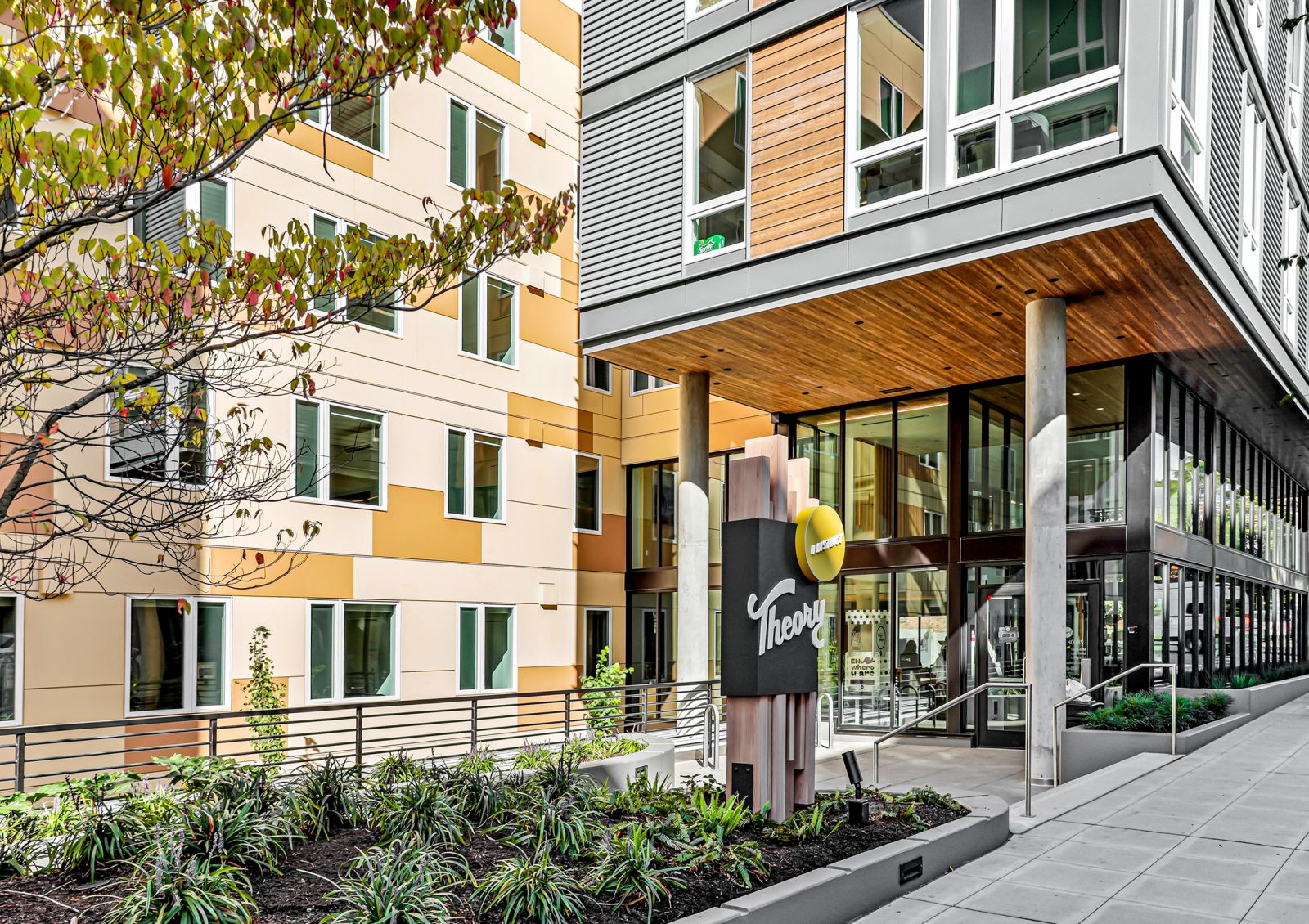 exterior front entrance theory apartments seattle